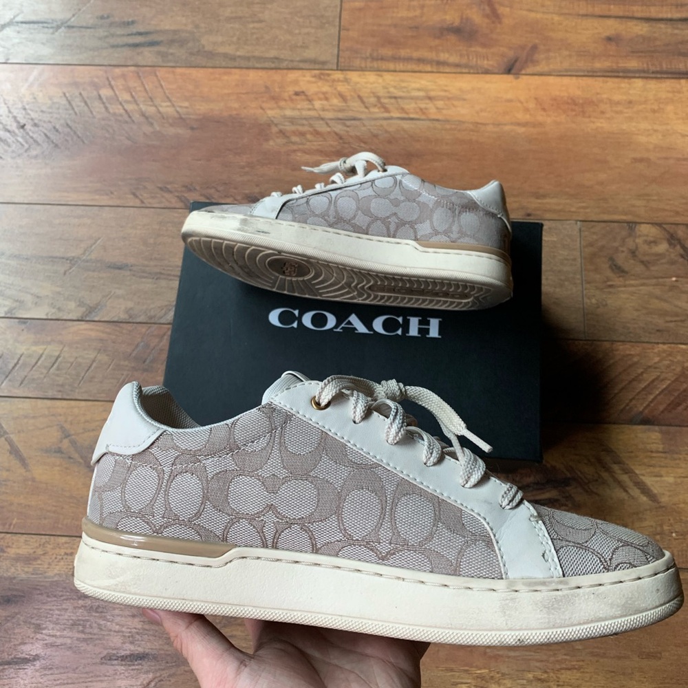 Coach Beige Signature Canvas Low-Top Sneakers